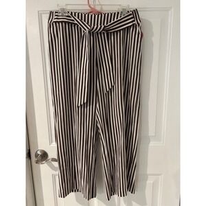 WHBM Striped Cropped Wide Leg Pants with Tie Belt High Waist Casual - Size 8‎